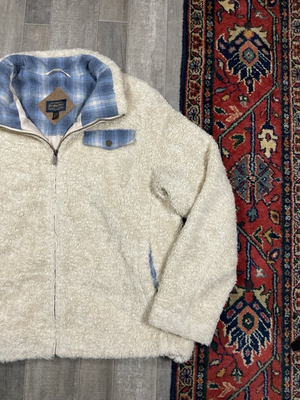 Pendleton Womens Sherpa Fleece Jacket Wool Trim Size XL Full Zip Cowgirl - Picture 3 of 11